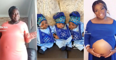 “First time mum” – Nigerian woman gets pregnant at age 54, welcomes triplet boys