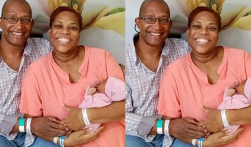 First-time mum & dad 50-year old lady and 61 year old man welcomes a baby girl