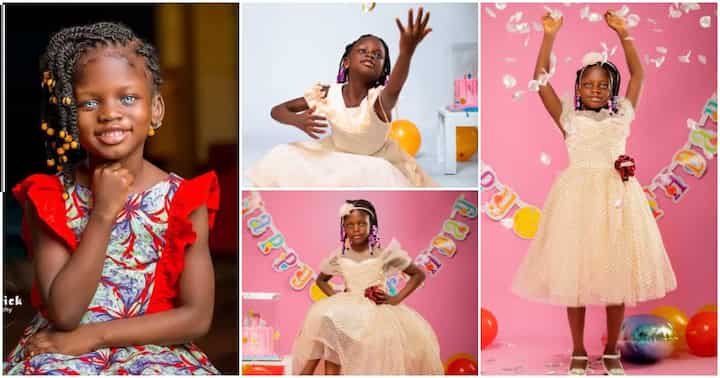 Chogtaa: Beautiful Ghanaian Girl With Blue Eyes Celebrates 7th Birthday, Charming Photos Melt Hearts