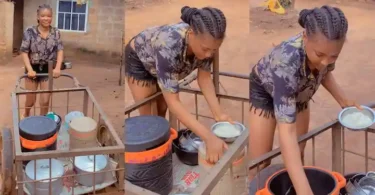 Fair-Skinned Lady in Tight Bum Shorts Helps Her Mum to Sell Food, Video Goes Viral