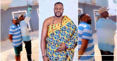 "I'm not scared jor": Odunlade Adekola Says as He meets man taller than him, holds him tight, video goes viral