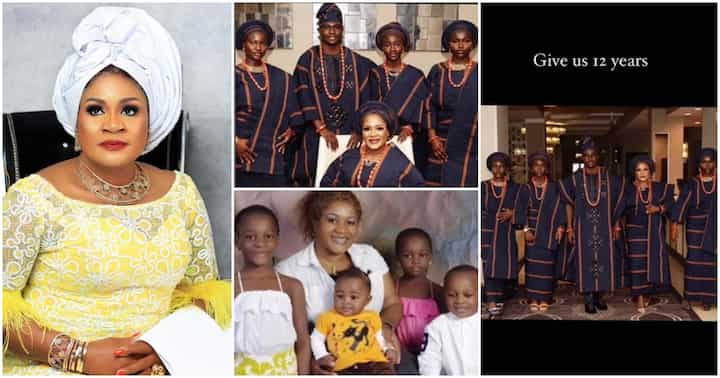“Your Son Stand Gidigba”: Mercy Aigbe’s Senior Wife Funsho Adeoti & Children Stun Many With 12 Years Challenge