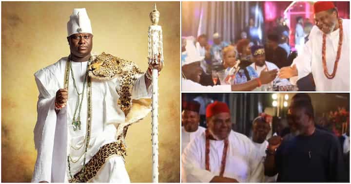 Mixed Reactions Trail the Moment Pete Edochie & Kanayo Greeted Ooni of Ife at a Party