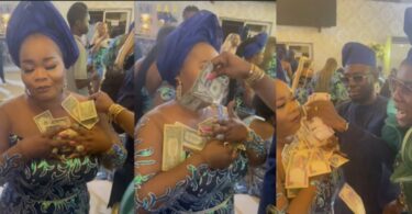 Naira, Dollar rain on Bimbo Oshin at Adeniyi twins’ naming ceremony