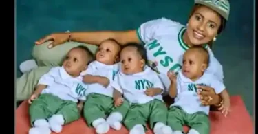 "I Like Their Uniforms": NYSC Lady Who Gave Birth to Quadruplets Poses With Them in Viral TikTok Video