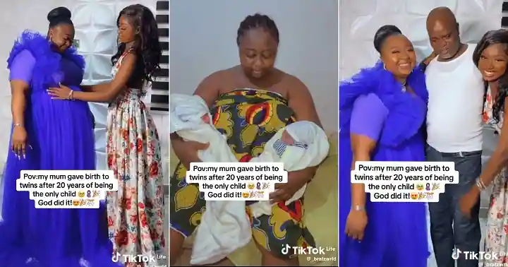 After 20 Years of Being an Only Child, Lady Jumps for Joy as Mum Welcomes Twins, Video Melts Hearts