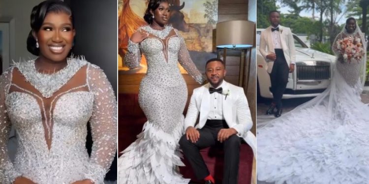 Congratulations pour in as Warri Pikin and hubby finally renew their vows at dream wedding [VIDEO]