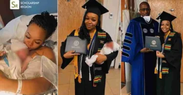 Amazing scenes as American university brings certificate to meet scholar who gave birth to a boy on her graduation day