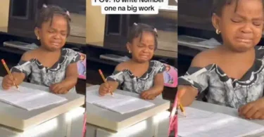 “Further mathematics dey wait for her” – Little girl cries dramatically after being told to write number 1