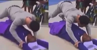“What is religion turning into” — Netizens question as Pastor Odumeje does deliverance on reverend sister