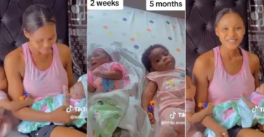 “How is this possible” – Nigerian lady causes buzz as she shows off her 5 months and 2 weeks babies (Video)