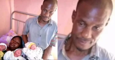 “Happiness wan finish the man” — Nigerians react to father’s expression as he welcomes triplets with wife